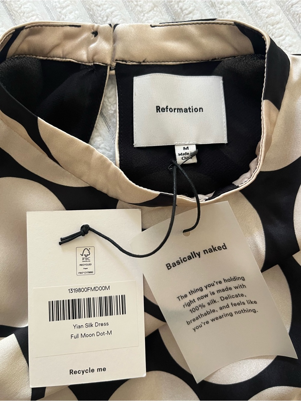 Reformation Yian Silk Dress in Full Moon Dot - Picture 9 of 10